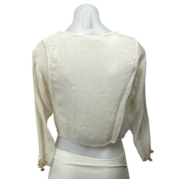 Dorothy Schoelen Cream Long Sleeve Boxy V Neck Pullover Crop Blouse Top Size XXS - Picture 3 of 4